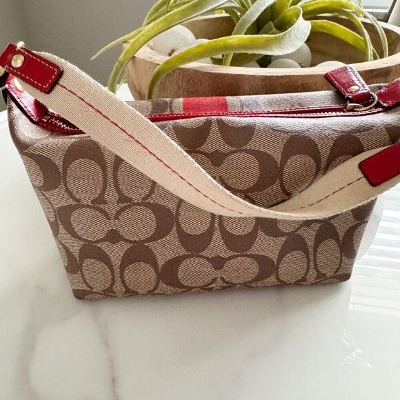 COACH Heritage Stripe Signature Shoulder Bag Brown/Red GUC - Picture 7 of 9